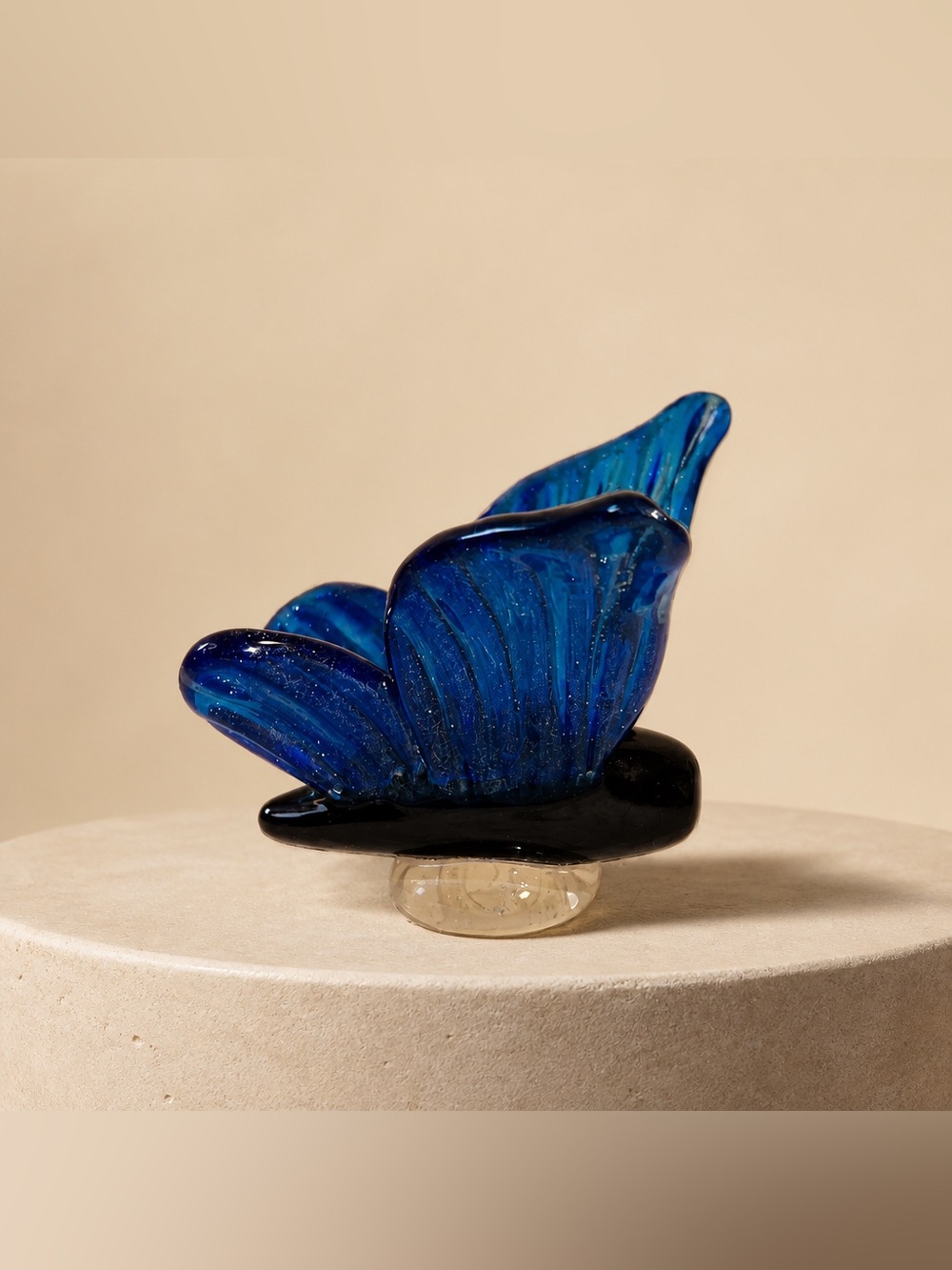 Dynasty Gallery 1951 Glitter Cobalt Blue Glass Butterfly Clear Frosted Glass End